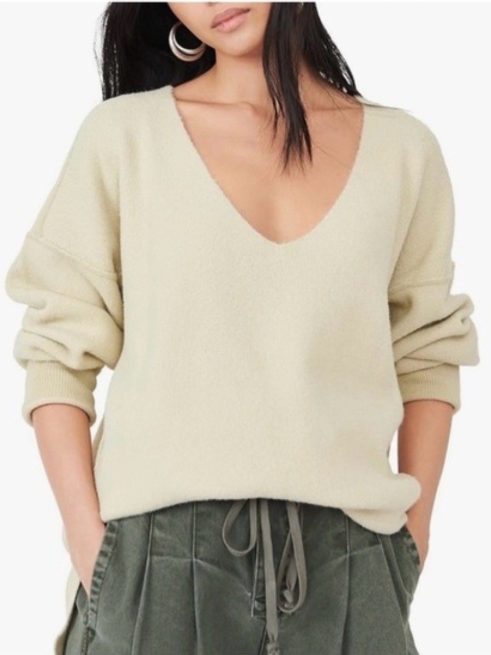 Free People Soft V-Neck Sweater in Light Cream